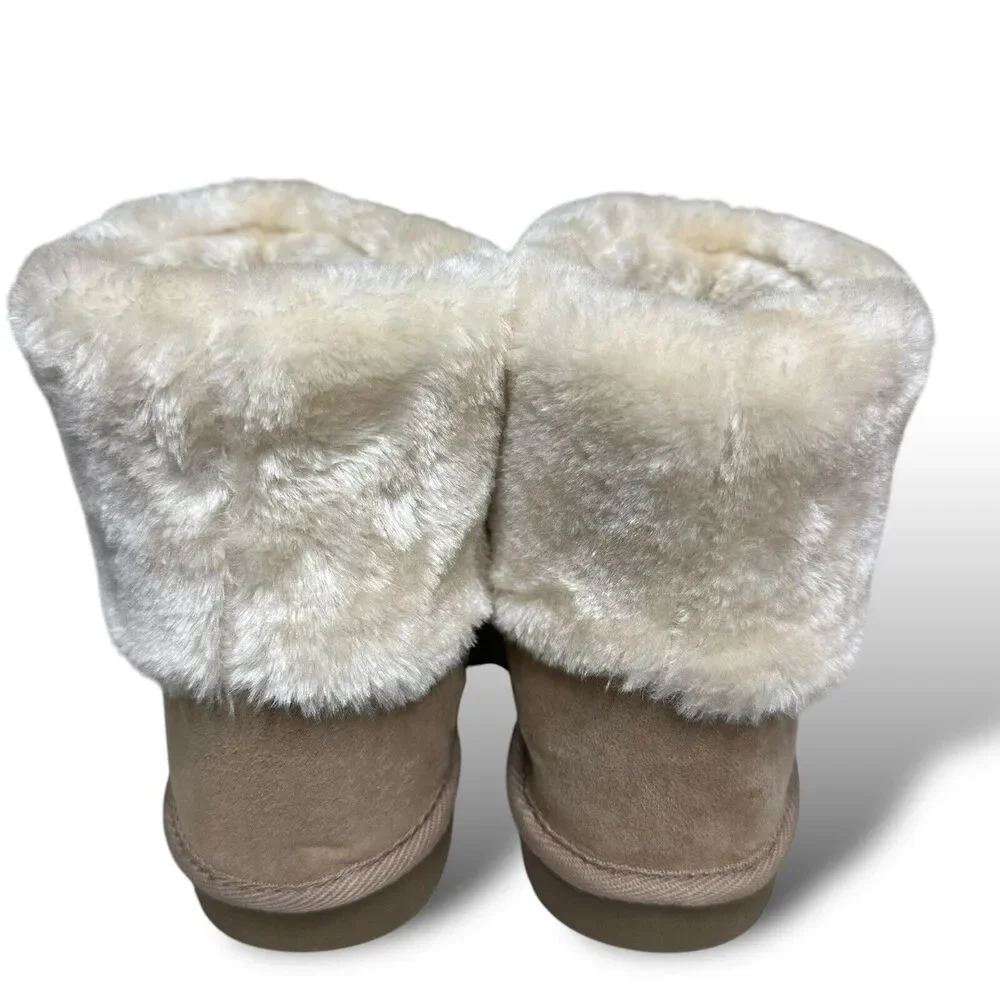 Arizona Shawn Boots Womens 10 Tan Cream Vegan Suede Faux Fur Lined Snow Slip On